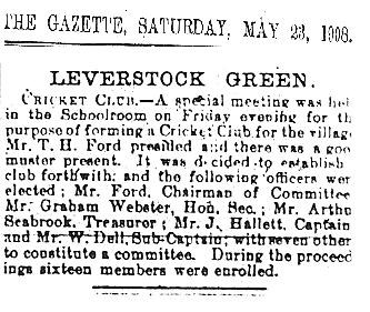 This is a copy of the original Hemel Hempstead newspaper report of the founding meeting of the Leverstock Green Cricket Club