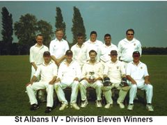 St Albans IV - Division Eleven Winners 2003

Extracted from Herts League Handbook 2004

Photograph presumably taken on a different date to the last fixture of the season, possibly v Chorleywood on 16th August 2003