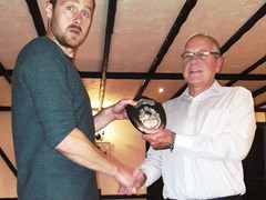 Jens Wair collects Sunday Performance award from Club Legend Keith Steel