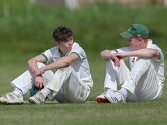 Tyler Robertsaon (left) and Riley Everett reflecting on events for the Saturday 2nd XI on Sat 11th May at Walthamstow CC. 