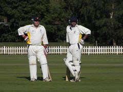 James Wheeler and Adil Parker having a chat in the middle against Lydney, Aug 2009