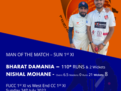 Deadly Duos!! Bharat Bhai with his first 100 this season not out and Nishal picking up 8 wickets and a hattrick!!!!