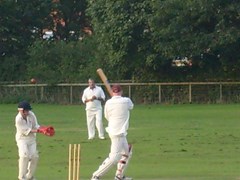 Phil gets bowled, whilst not looking!