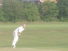 The Captain, bowling what looks like a particularly loopy full toss!