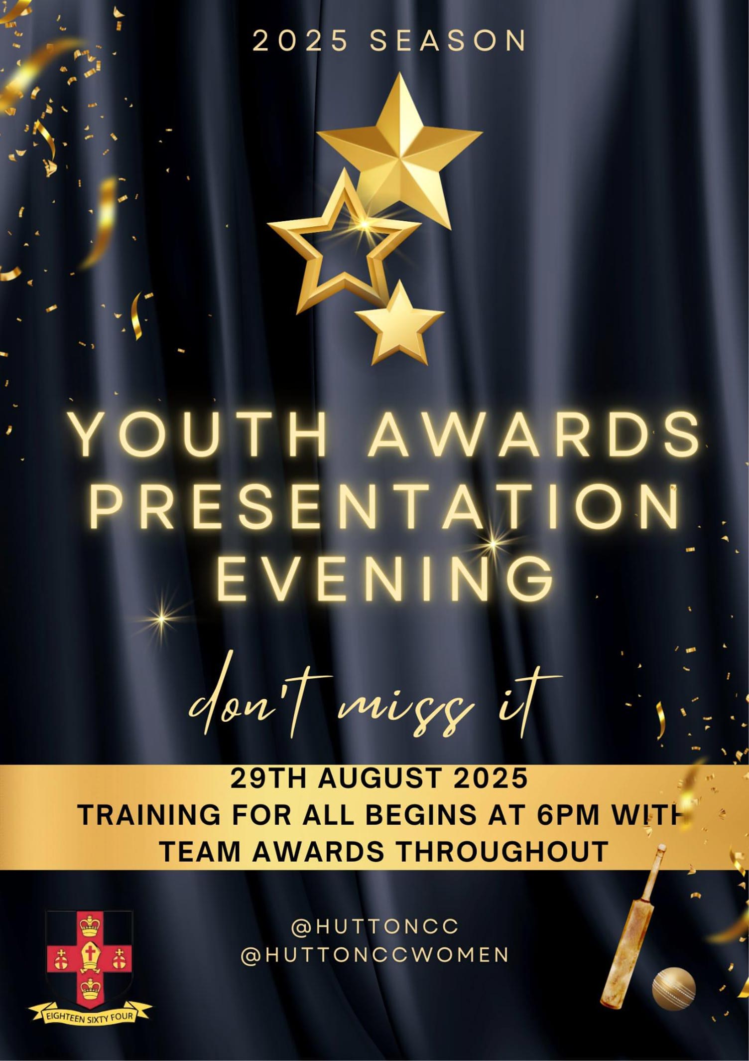20205 Season youth awards presentation evening, don't miss it. 29th August 2025. Training for all begins from 6PM with team awards throughout.