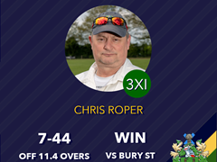 Chris Roper with Performance of the Week for his 7-44 including a hattrick in the win over Bury St Edmunds III (h).