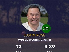 Justin Rose with Performance of the Week for 73 and 3-39 in the win over Worlington II (h)