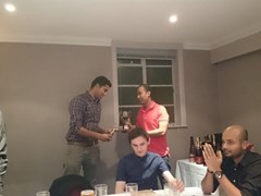 2nd XI Captain, Rohit Mahesh, presents the 2nd XI batting award to Hiru Doley