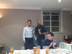 1st XI Captain, Rahul Narula, presents the 1st XI bowling award to Swapnil Rane