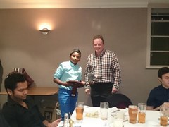 Club President, Andy Lowden, presents the young player of the year award to Aayush Das