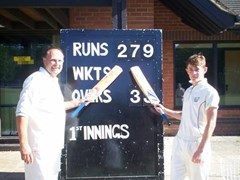 Kevin Denton and Robert Clarke with the Saturday 3rd XI record opening wicket partnership of 279 at Crown Wood.