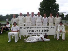 Saturday 1st XI with the new Loft Conversion Company sponsorship board. Thanks to Nick Holmans dad for constructing the board.